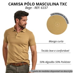 Camisa Polo Masculina TXC Regular Piquet Bege Escuro Com Logo Bordado REF: 6337