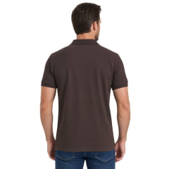 Camisa Polo Masculina TXC Regular Piquet Manga Curta Marrom Escuro Logo Creme Ref:6983