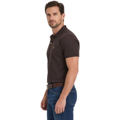 Camisa Polo Masculina TXC Regular Piquet Manga Curta Marrom Escuro Logo Creme Ref:6983
