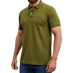 Camisa Polo Masculina TXC Regular Piquet Verde Militar Logo Bordado Marrom Ref:69137