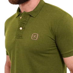 Camisa Polo Masculina TXC Regular Piquet Verde Militar Logo Bordado Marrom Ref:69137