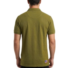 Camisa Polo Masculina TXC Regular Piquet Verde Militar Logo Bordado Marrom Ref:69137