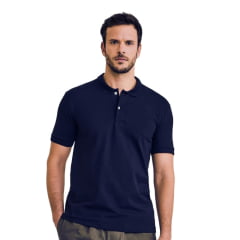 Camisa Polo Masculina TXC Slim Piquet Elastano Azul Marinho Com Logo Bordada REF: 69104 Camisa Polo Masculina TXC Slim Piquet Elastano Azul Marinho Com Logo Bordada REF: 69104