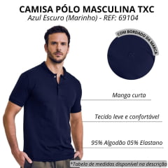 Camisa Polo Masculina TXC Slim Piquet Elastano Azul Marinho Com Logo Bordada REF: 69104