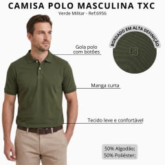 Camisa Polo Masculina TXC Verde Militar Logo Bordada Ref:6956