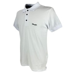 Camisa Pólo Masculina Wrangler Malha Pique Confort Manga Curta Sem Bolso Branco Com Logo Bordado Preto Ref.WM9051BR