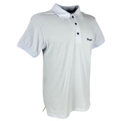 Camisa Pólo Masculina Wrangler Malha Pique Confort Manga Curta Sem Bolso Branco Com Logo Bordado Preto Ref.WM9051BR