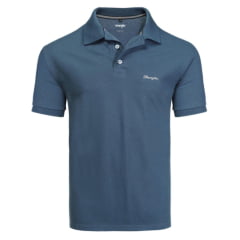 Camisa Polo Masculina Wrangler Malha Pique Manga Curta Azul Sem Bolso Com Bordado Logo Ref:WM9053AJ