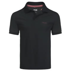 Camisa Polo Masculina Wrangler Malha Pique Manga Curta Preta Sem Bolso Com Logo Bordô Ref:WM9053PR