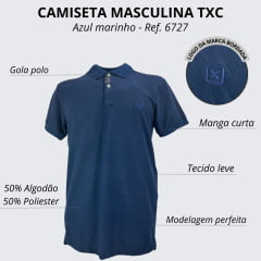 Camisa Polo TXC Masculina Custom Manga Curta Azul Marinho Bordado Azul Ref: 6727