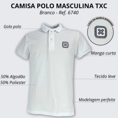 Camisa Polo TXC Masculina Custom Manga Curta Branco Bordado Em Preto Ref: 6740
