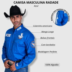 Camisa Masculina Radade Manga Longa Bordada Riders Azul