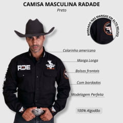 Camisa Masculina Radade Manga Longa Bordada Riders Preta