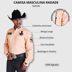 Camisa Masculina Radade Manga Longa Bordada Riders Salmão