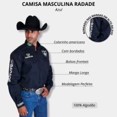 Camisa Masculina Radade Manga Longa Bordada Team Series Riders Azul Marinho