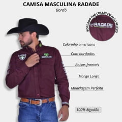 Camisa Masculina Radade Manga Longa Bordada Team Series Riders Bordô