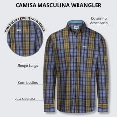 Camisa Wrangler Manga Longa Tricoline FT Com Bolso Xadrez Azul/Amarelo Ref.WLS169UN