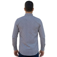 Camisa Masculina Laço Forte Xadrez Azul E Branco Manga Longa Logo Azul Escuro Ref: 31611