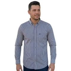Camisa Masculina Laço Forte Xadrez Azul E Branco Manga Longa Logo Azul Escuro Ref: 31611 Camisa Masculina Laço Forte Xadrez Azul E Branco Manga Longa Logo Azul Escuro Ref: 31611