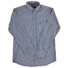 Camisa Masculina Laço Forte Xadrez Azul E Branco Manga Longa Logo Azul Escuro Ref: 31611