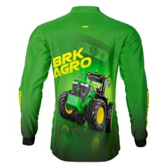 Camiseta Agro Masculina BRK Preta Manga Longa C/ Zíper Na Gola UV50+ Trator Verde 7M Ref:1245