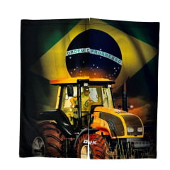 Camiseta Agro Masculina BRK Preta Manga Longa Com Zíper Na Gola E Balaclava UV50+ Brasil Trator Amarelo Ref:0734