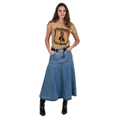 Camiseta Feminina Miss Country Caramelo Manga Curta Princess Com Bordado Em Pedras Pretas - Ref. 3178