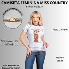 Camiseta Feminina Miss Country Tshirt Manga Curta Branca Estampa Teddy West Fashion Ref:3321