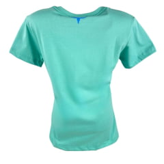 Camiseta Feminina Os Moiadeiros Tshirt Ciano (Verde Água) Manga Curta Com Logo Aplicado Em Azul REF: CMF2367