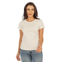 Camiseta Feminina Ox Horns Creme Manga Curta Básica Com Logo Bordada REF: 8026