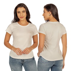 Camiseta Feminina Ox Horns Creme Manga Curta Básica Com Logo Bordada REF: 8026