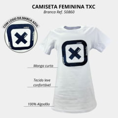 Camiseta Feminina TXC Manga Curta Custom Branca Logo Azul R.50860