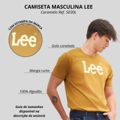 Camiseta Masculina Lee Camel (Caramelo) Fio Penteado Com Logo Em Branco Ref:5030L