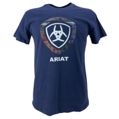Camiseta Masculina Ariat Manga Curta Azul Marinho Com Logo Ferradura Branco