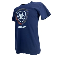 Camiseta Masculina Ariat Manga Curta Azul Marinho Com Logo Ferradura Branco