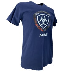 Camiseta Masculina Ariat Manga Curta Azul Marinho Com Logo Ferradura Branco