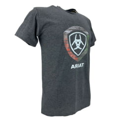 Camiseta Masculina Ariat Manga Curta Chumbo Escura Com Logo Ferradura Branco
