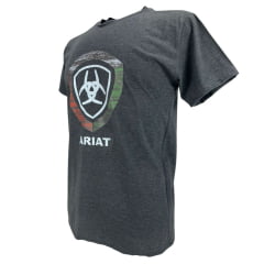 Camiseta Masculina Ariat Manga Curta Chumbo Escura Com Logo Ferradura Branco
