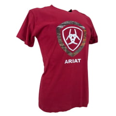 Camiseta Masculina Ariat Manga Curta Vermelho Bordô Com Logo Ferradura Branco