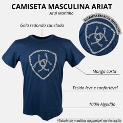 Camiseta Masculina Ariat Azul Marinho Manga Curta Com Desenho De Corda