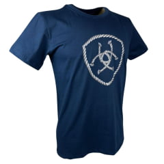 Camiseta Masculina Ariat Azul Marinho Manga Curta Com Desenho De Corda