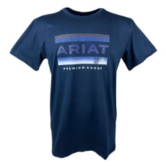 Camiseta Masculina Ariat Azul Marinho Manga Curta Com Logo Azul E Branco