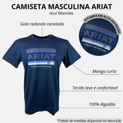 Camiseta Masculina Ariat Azul Marinho Manga Curta Com Logo Azul E Branco