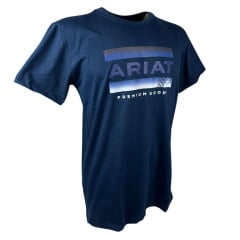 Camiseta Masculina Ariat Azul Marinho Manga Curta Com Logo Azul E Branco