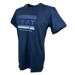 Camiseta Masculina Ariat Azul Marinho Manga Curta Com Logo Azul E Branco