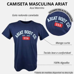 Camiseta Masculina Ariat Azul Marinho Manga Curta Com Logo Branco E Usa Vermelho