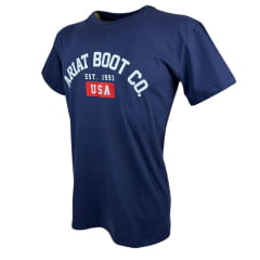 Camiseta Masculina Ariat Azul Marinho Manga Curta Com Logo Branco E Usa Vermelho