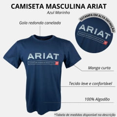 Camiseta Masculina Ariat Azul Marinho Manga Curta Com Logo Em Branco Premium