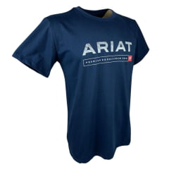 Camiseta Masculina Ariat Azul Marinho Manga Curta Com Logo Em Branco Premium