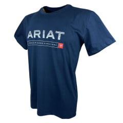 Camiseta Masculina Ariat Azul Marinho Manga Curta Com Logo Em Branco Premium